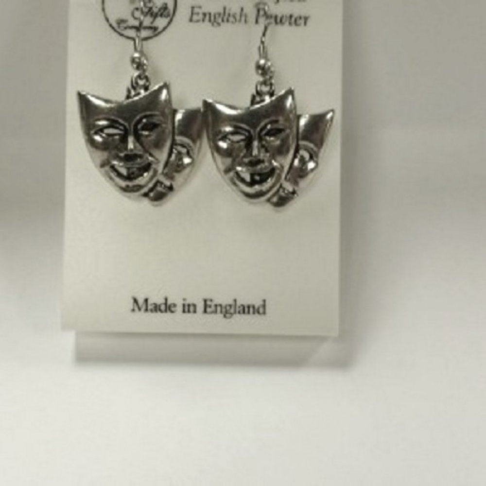 Theatrical Masks Pewter Earrings